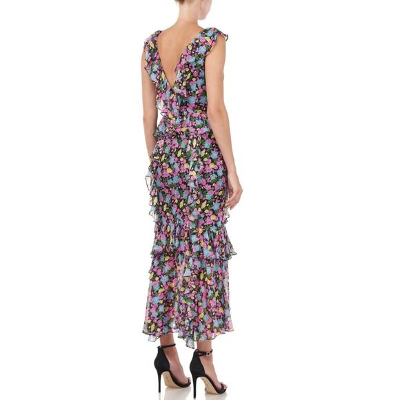 AMUR Floral Evita Maxi Dress in Black Anemone Floral Size 2 - Picture 2 of 4